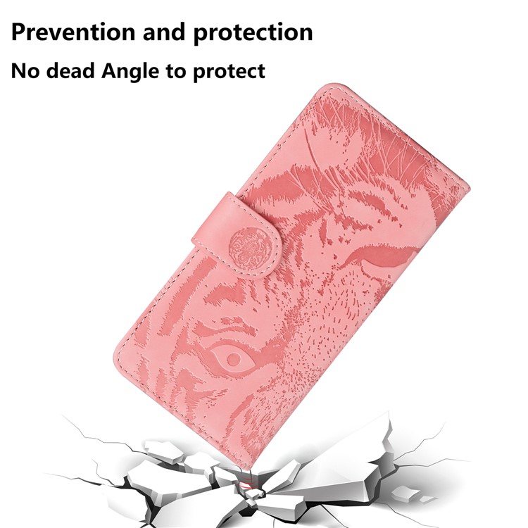 Wallet Stand Tiger Face Imprinting Leather Phone Case for Samsung Galaxy S21 Ultra - Pink-5