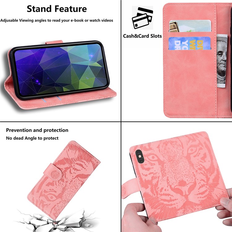 Wallet Stand Tiger Face Imprinting Leather Phone Case for Samsung Galaxy S21 Ultra - Pink-7