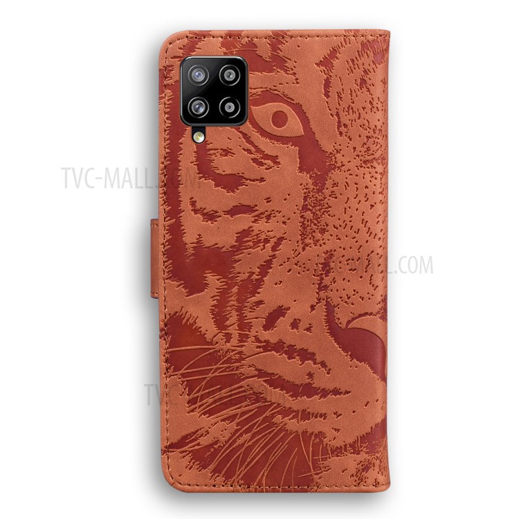 Tiger Face Imprinting PU + TPU Leather Phone Case with Wallet and Stand for Samsung Galaxy A42 5G - Brown-2