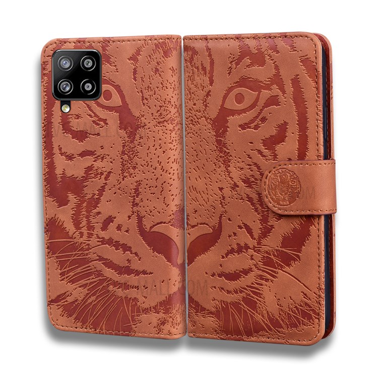 Tiger Face Imprinting PU + TPU Leather Phone Case with Wallet and Stand for Samsung Galaxy A42 5G - Brown-3
