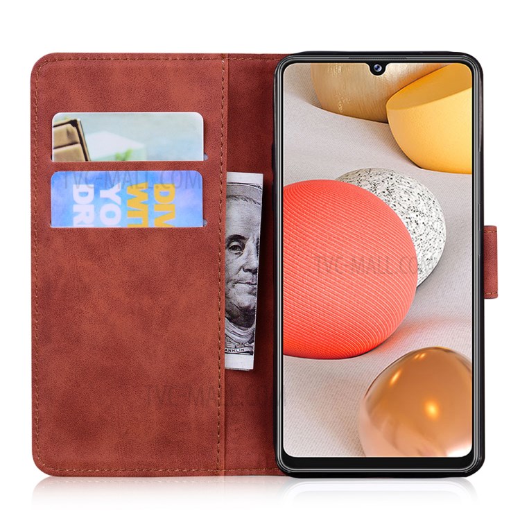 Tiger Face Imprinting PU + TPU Leather Phone Case with Wallet and Stand for Samsung Galaxy A42 5G - Brown-4