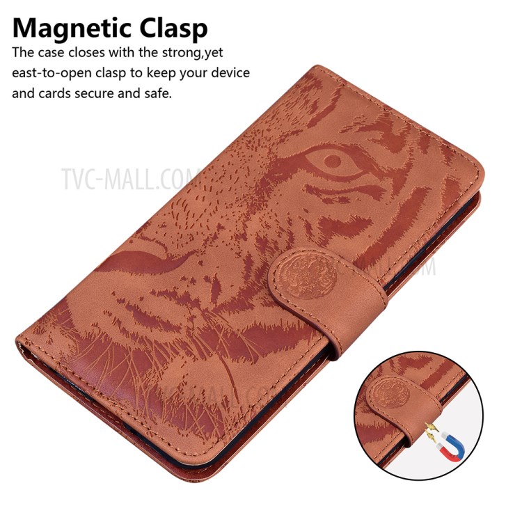 Tiger Face Imprinting PU + TPU Leather Phone Case with Wallet and Stand for Samsung Galaxy A42 5G - Brown-6