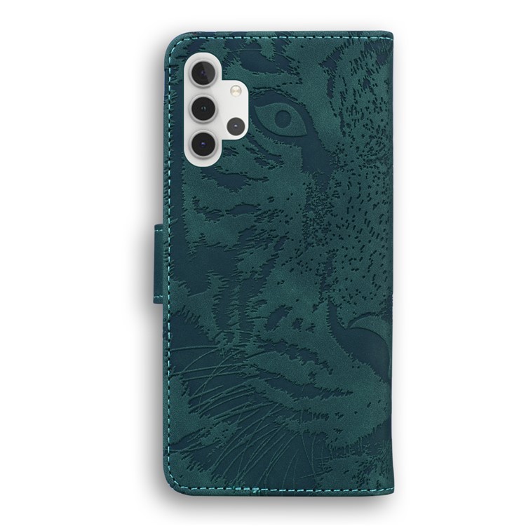 Wallet Leather Phone Stand Case for Samsung Galaxy A32 Tiger Face Imprinting Case - Green-2