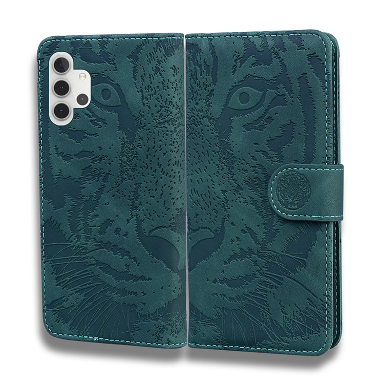 Wallet Leather Phone Stand Case for Samsung Galaxy A32 Tiger Face Imprinting Case - Green-3