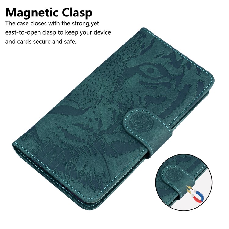 Wallet Leather Phone Stand Case for Samsung Galaxy A32 Tiger Face Imprinting Case - Green-5