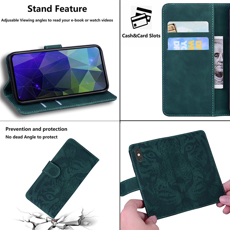 Wallet Leather Phone Stand Case for Samsung Galaxy A32 Tiger Face Imprinting Case - Green-6