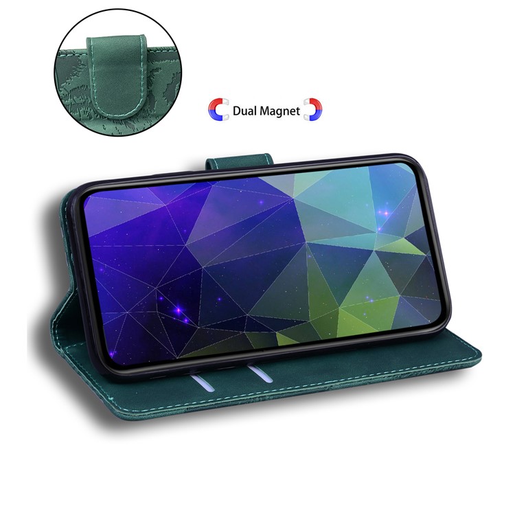 Wallet Leather Phone Stand Case for Samsung Galaxy A32 Tiger Face Imprinting Case - Green-7
