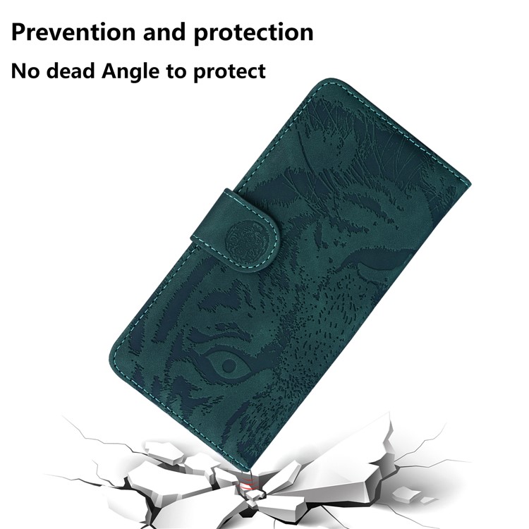 Wallet Leather Phone Stand Case for Samsung Galaxy A32 Tiger Face Imprinting Case - Green-8