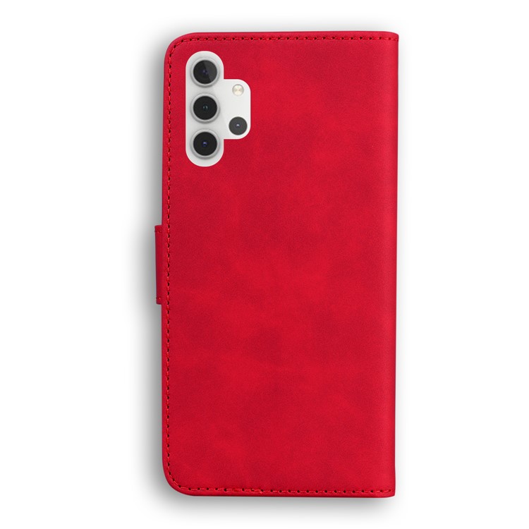 Wallet Stand Plain Leather Phone Case for Samsung Galaxy A32 - Red-7