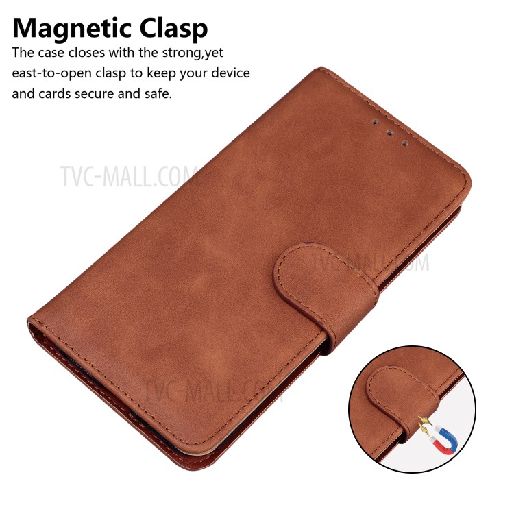 Solid Color Leather Wallet Stand Phone Case for Samsung Galaxy A12 - Brown-3