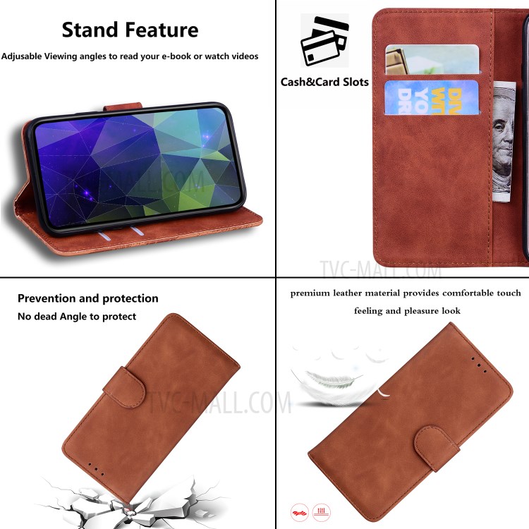 Solid Color Leather Wallet Stand Phone Case for Samsung Galaxy A12 - Brown-7