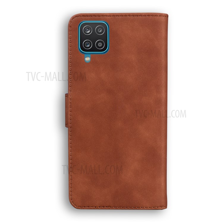Solid Color Leather Wallet Stand Phone Case for Samsung Galaxy A12 - Brown-8