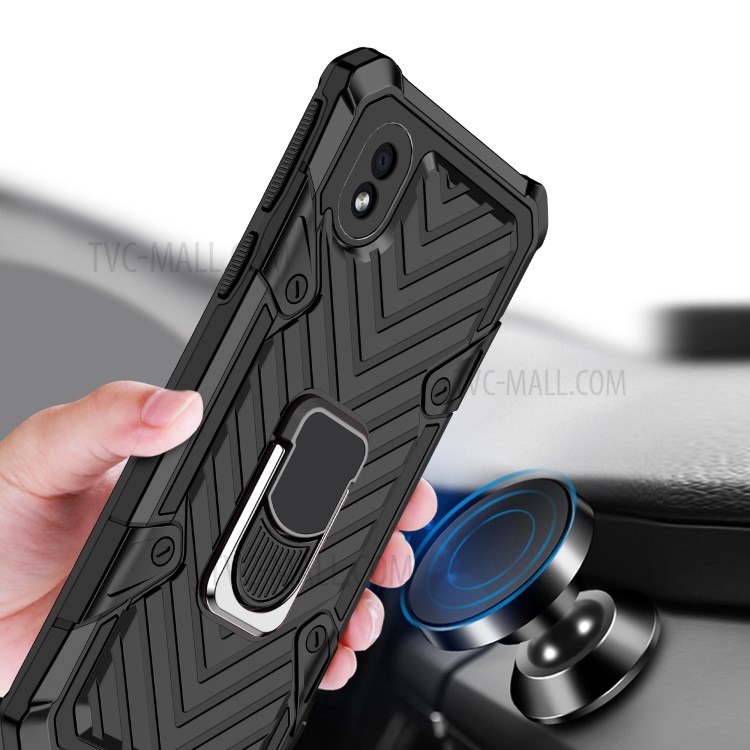 PC + TPU + Metal Hybrid Phone Protective Shell with Rotatable Finger Ring Kickstand for Samsung Galaxy A01 Core - Black-2