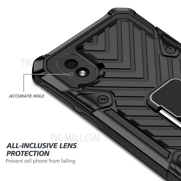 PC + TPU + Metal Hybrid Phone Protective Shell with Rotatable Finger Ring Kickstand for Samsung Galaxy A01 Core - Black-5