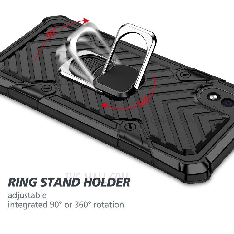 PC + TPU + Metal Hybrid Phone Protective Shell with Rotatable Finger Ring Kickstand for Samsung Galaxy A01 Core - Black-7