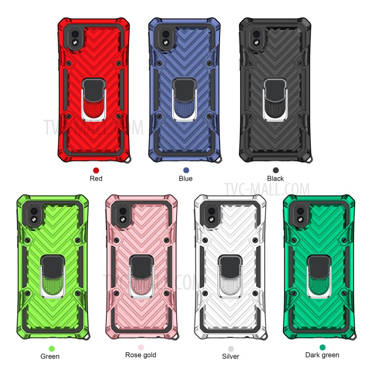 PC + TPU + Metal Hybrid Phone Protective Shell with Rotatable Finger Ring Kickstand for Samsung Galaxy A01 Core - Black-8