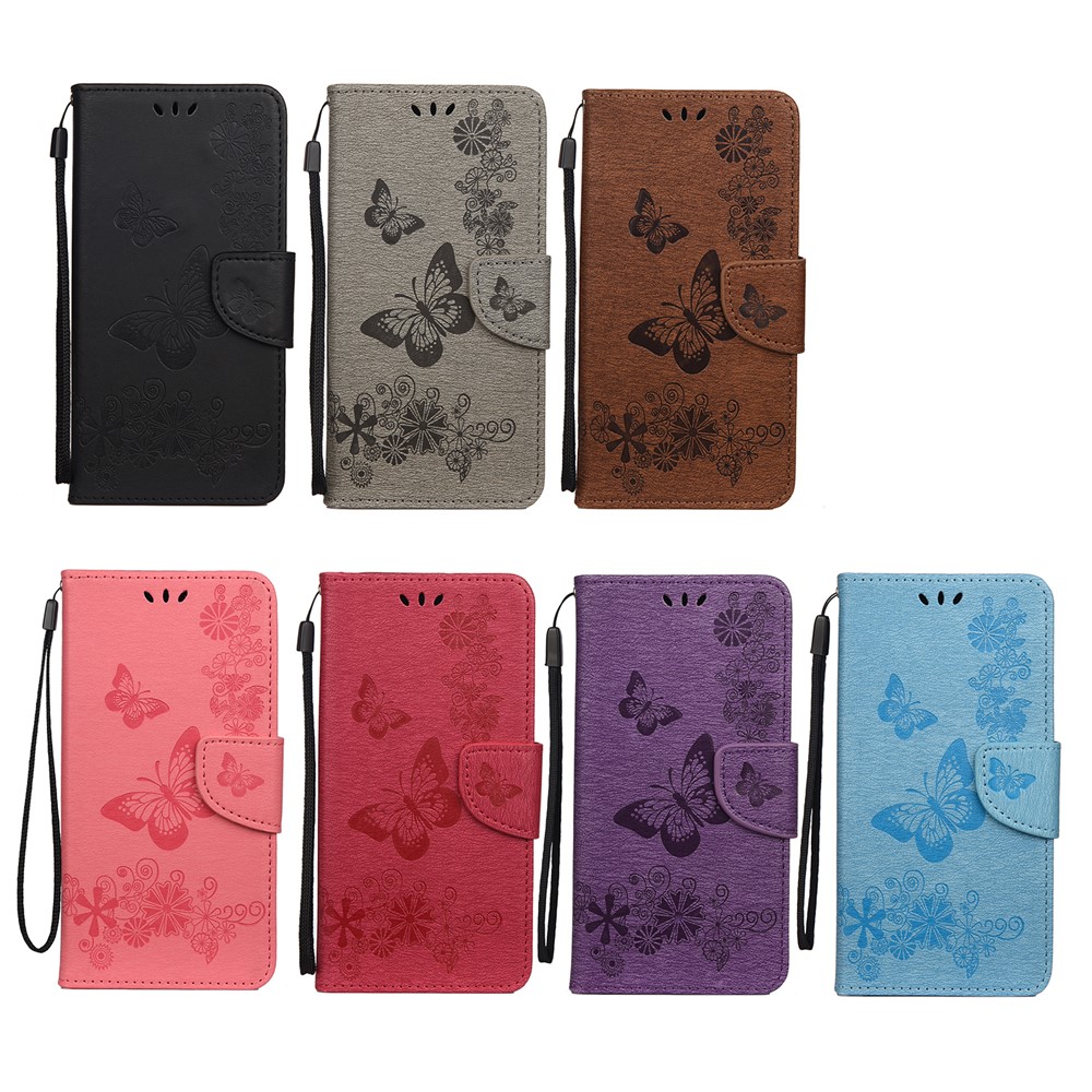 Imprinted Butterflies Flower Leather Wallet Stand Case for Samsung Galaxy A12 - Black-7