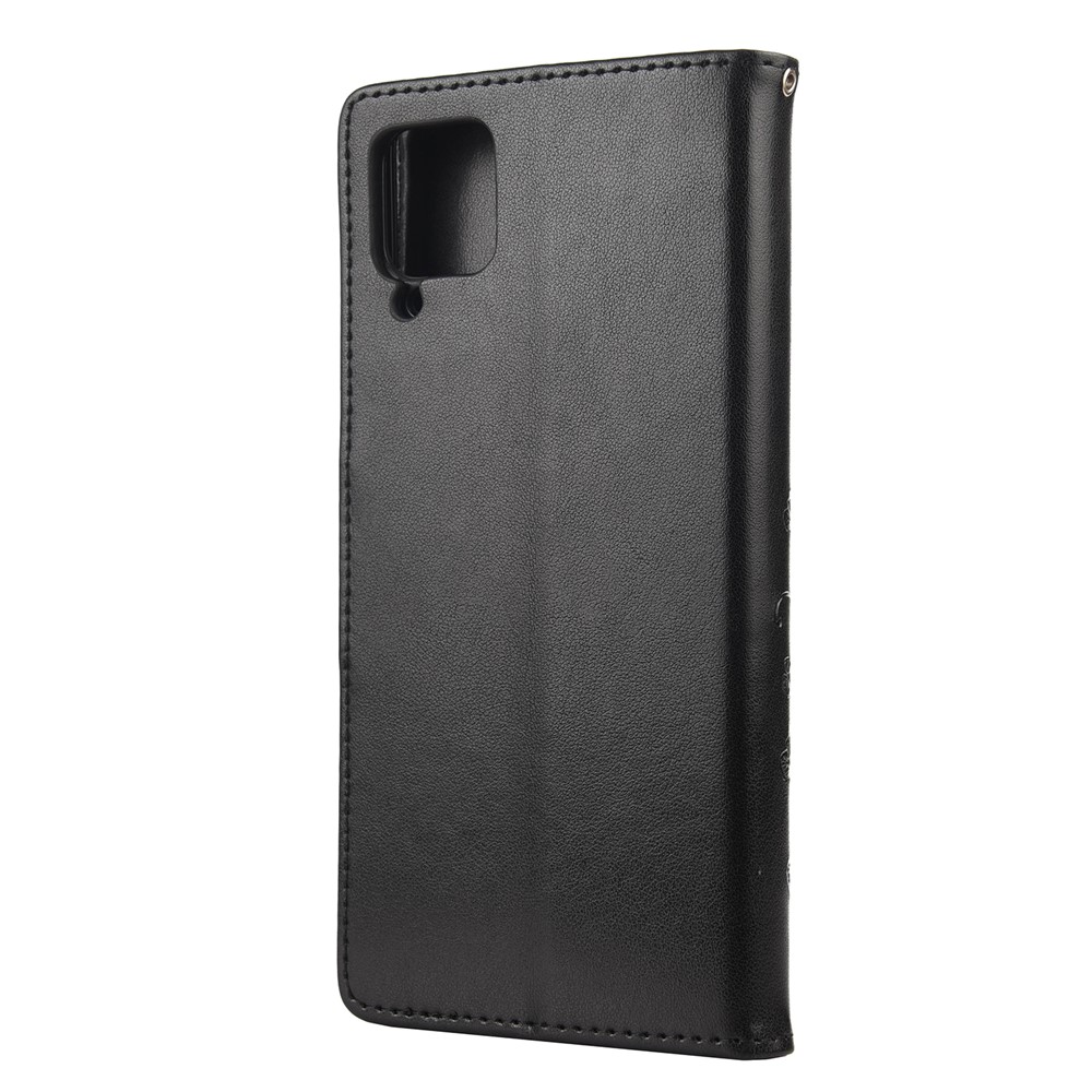 Leather Wallet Butterfly Flower Imprinting Case with Stand for Samsung Galaxy A12 - Black-3