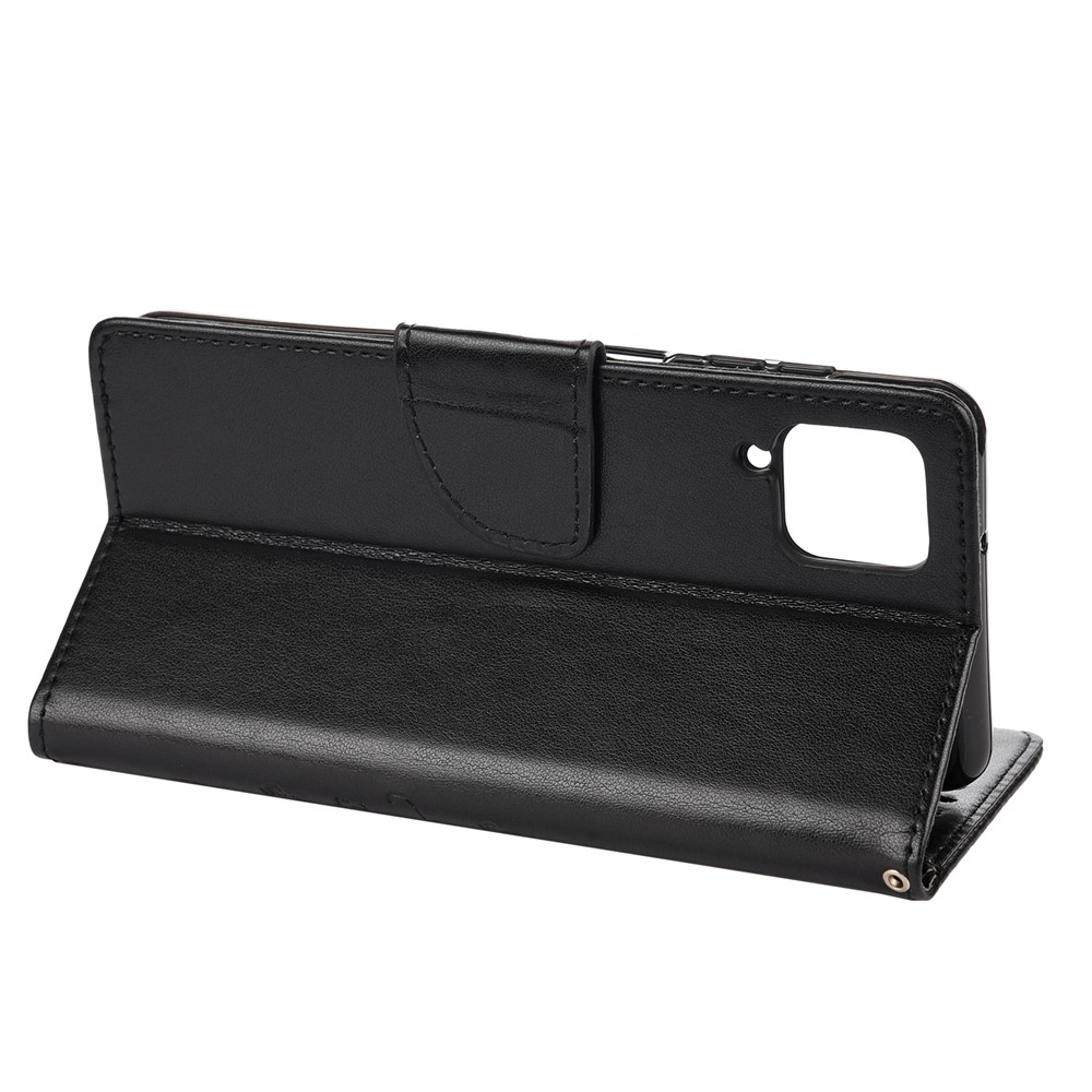 Leather Wallet Butterfly Flower Imprinting Case with Stand for Samsung Galaxy A12 - Black-6