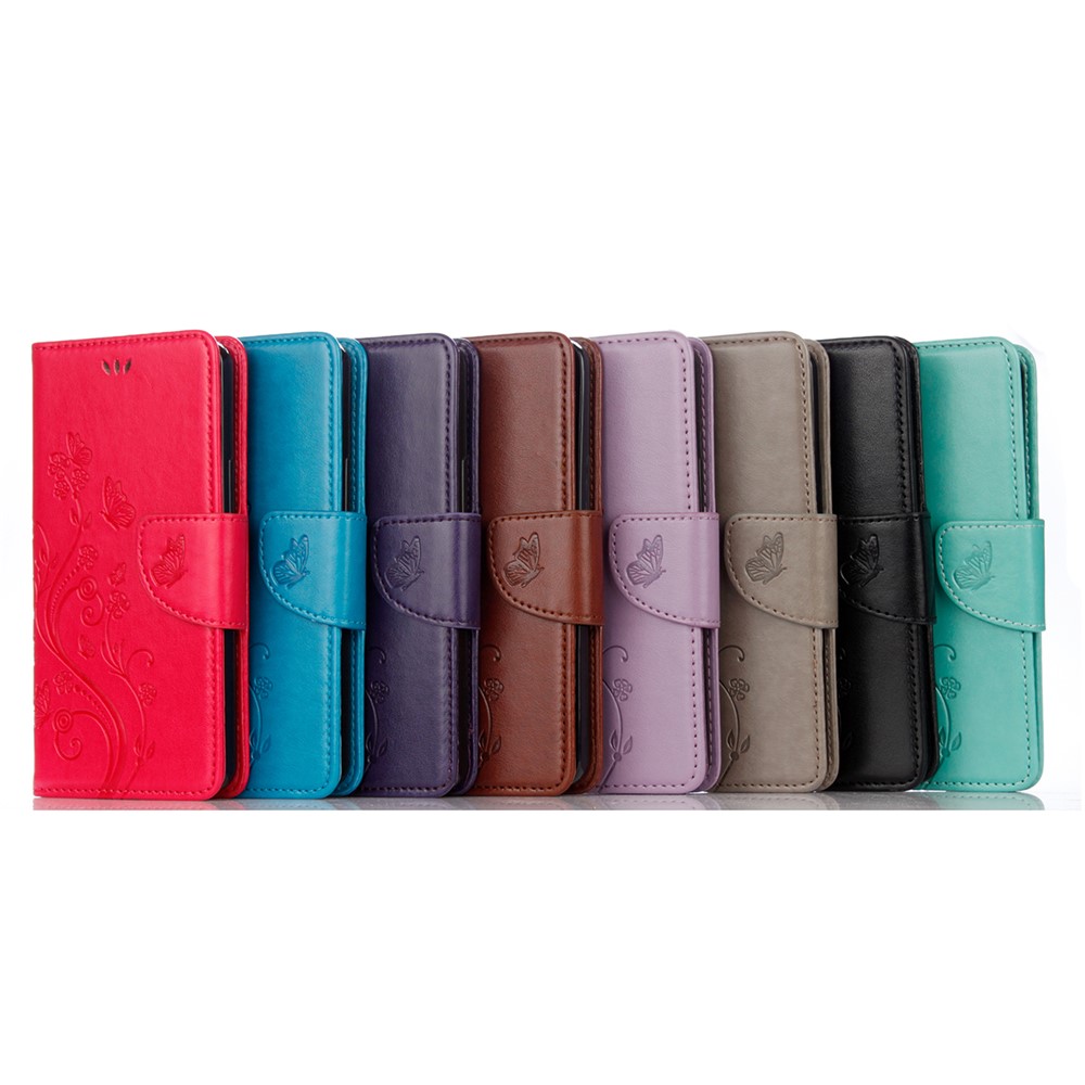 Leather Wallet Butterfly Flower Imprinting Case with Stand for Samsung Galaxy A12 - Black-7
