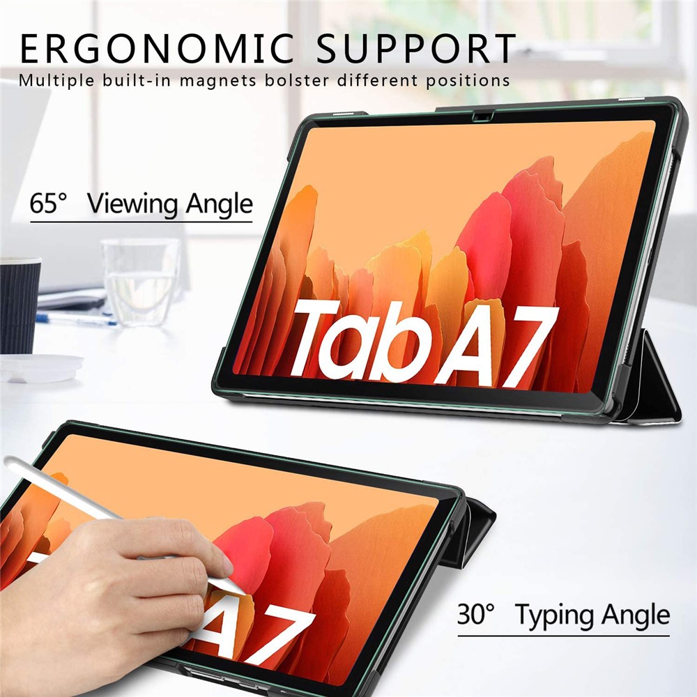 Tri-fold Stand PU Leather Tablet Case with Straight Edge Tempered Glass Film for Samsung Galaxy Tab A7 10.4 (2020)-4