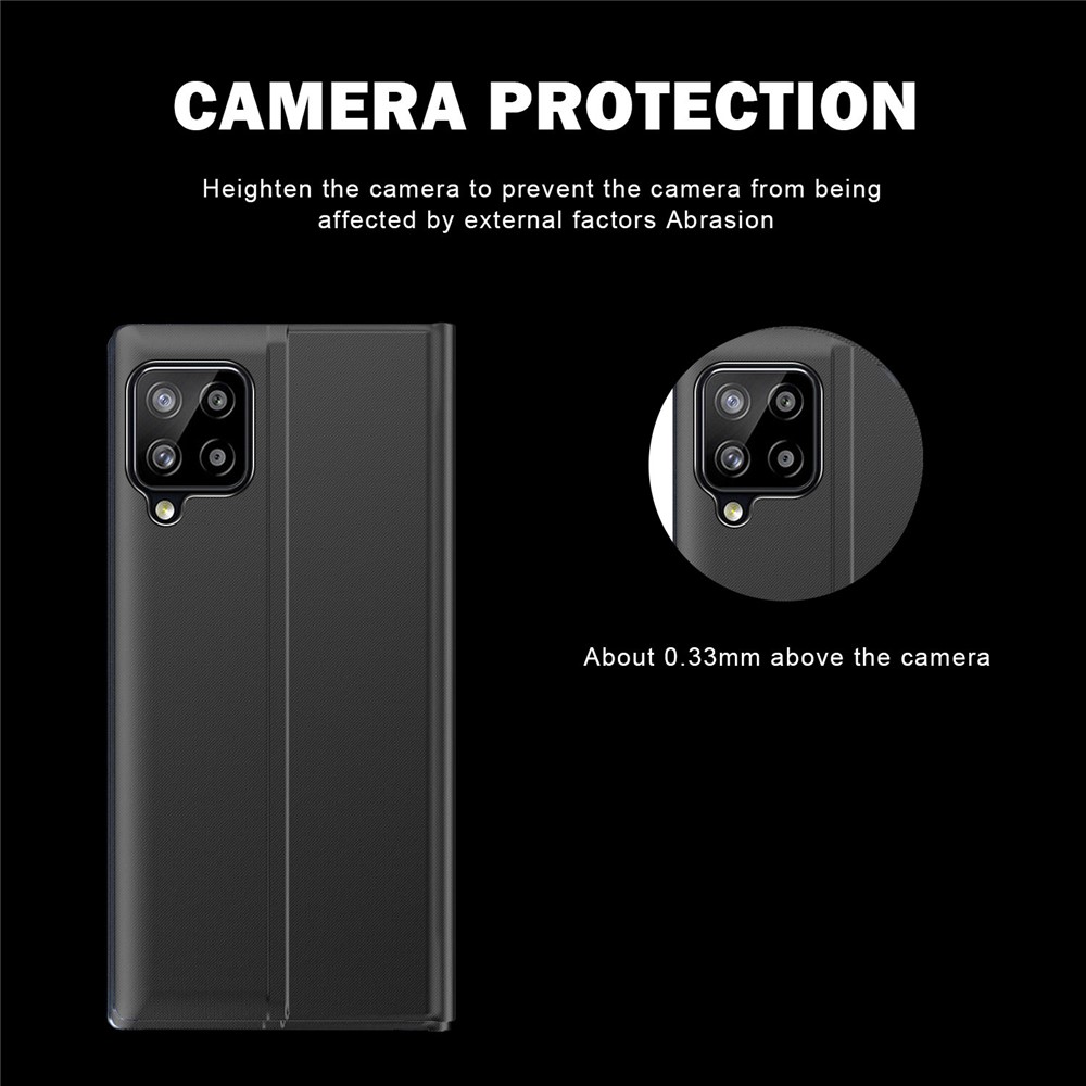 View Window Auto-absorbed Flip Leather Stand Protector Cell Phone Shell for Samsung Galaxy A12 - Black-11
