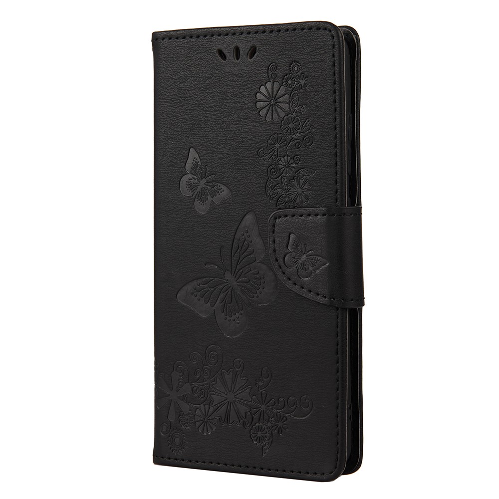 Imprinted Butterflies Flower Leather Wallet Stand Case for Samsung Galaxy A72 5G - Black-2