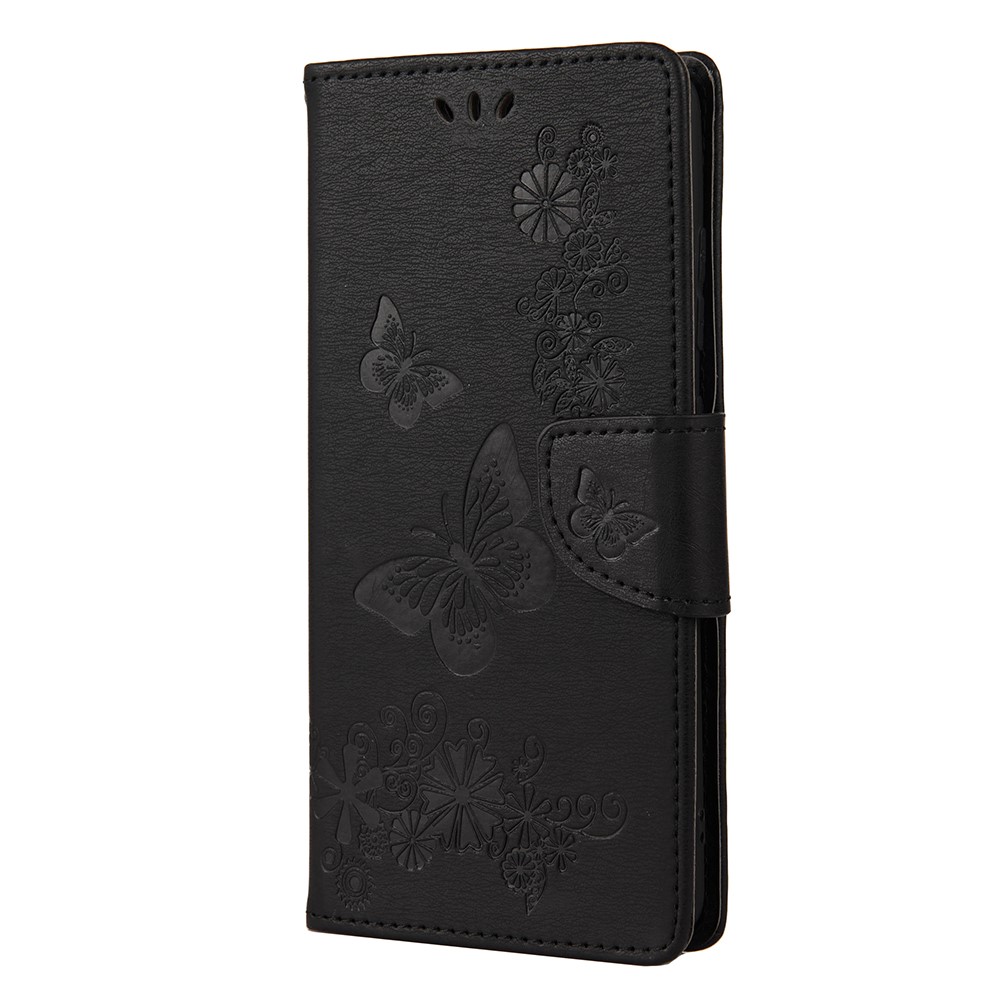 Butterflies de Borboletas de Flores Caixa de Suporte de Couro Para Samsung Galaxy A72 5G / A72 4G - Preto