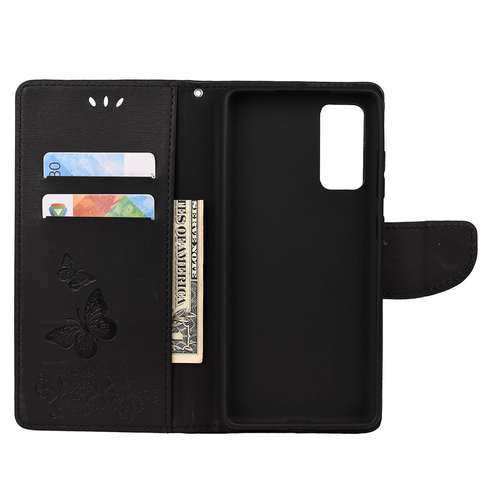 Imprinted Butterflies Flower Leather Wallet Stand Case for Samsung Galaxy A72 5G - Black-4