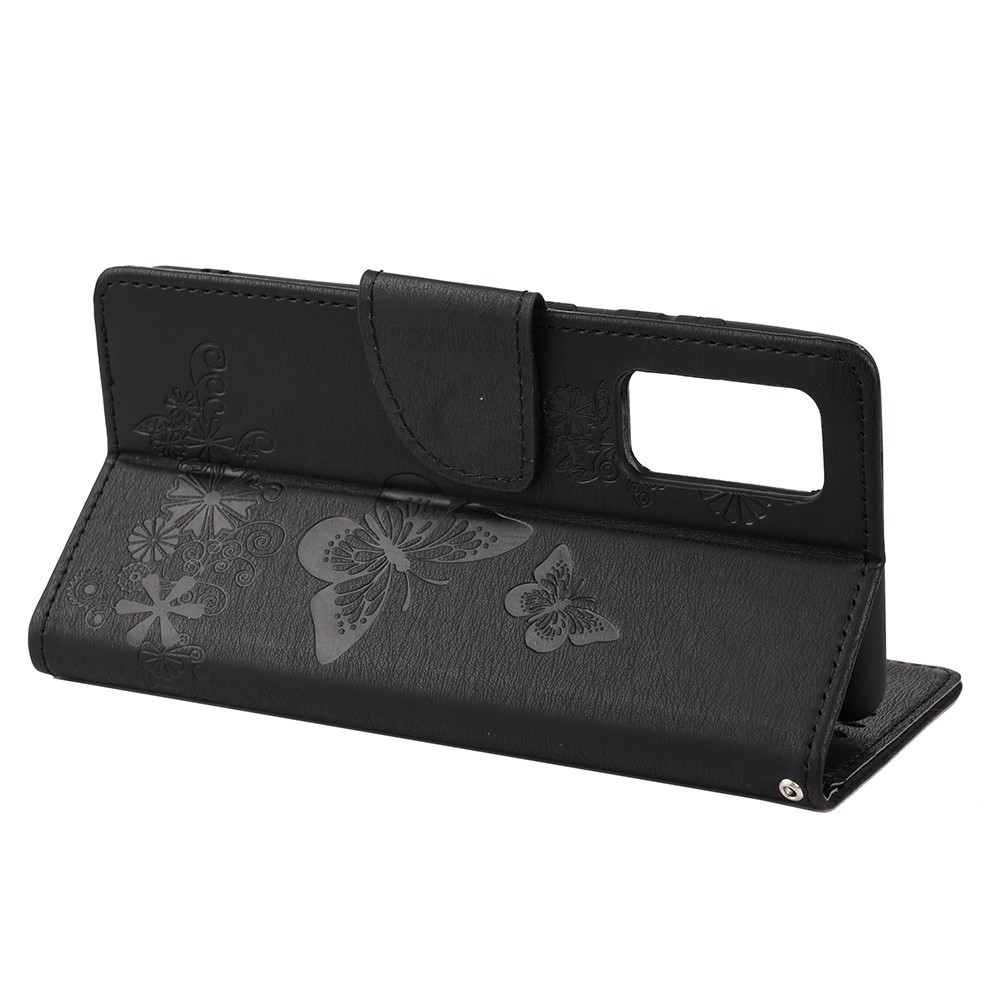 Imprinted Butterflies Flower Leather Wallet Stand Case for Samsung Galaxy A72 5G - Black-6