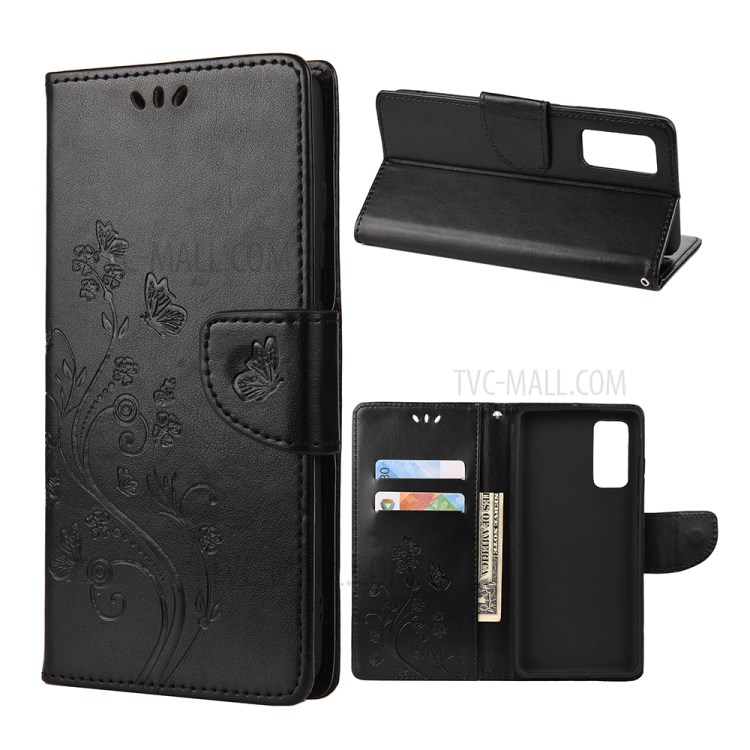 Imprint Butterflies Wallet Stand Flip Leather Case for Samsung Galaxy A72 5G - Black-1