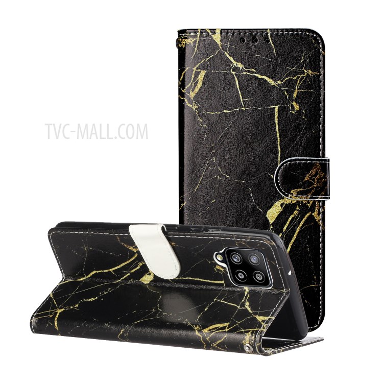 Pattern Printing Glossy Leather Protection Cover for Samsung Galaxy A42 5G - Black Marble-1