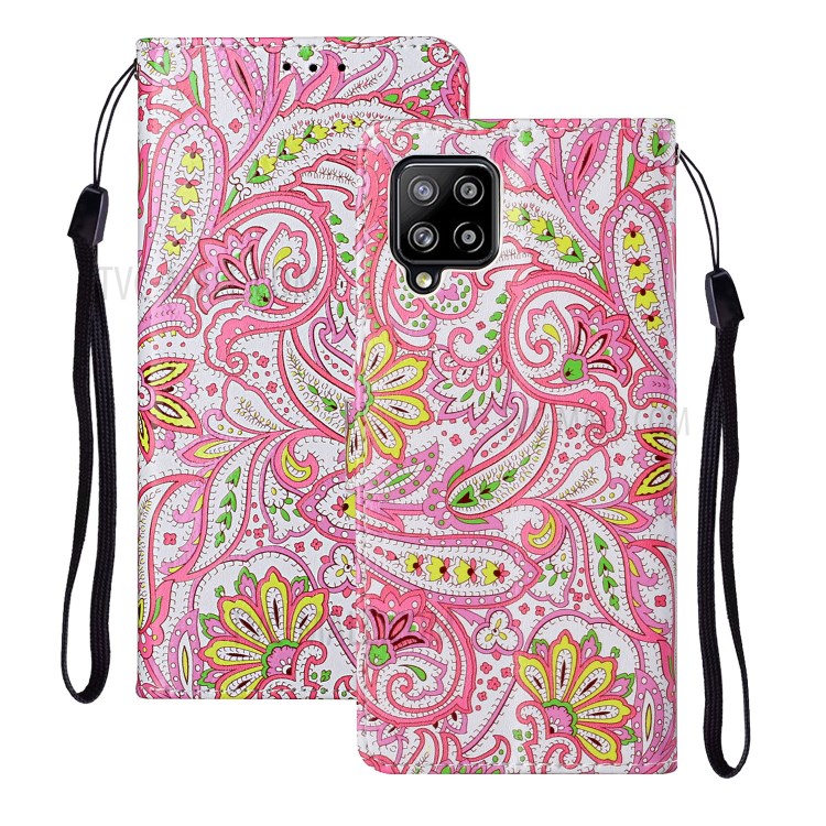 Wallet Stand Embossed Patterned TPU + PU Leather Phone Cover with Lanyard for Samsung Galaxy A42 5G - Paisley Flower-2