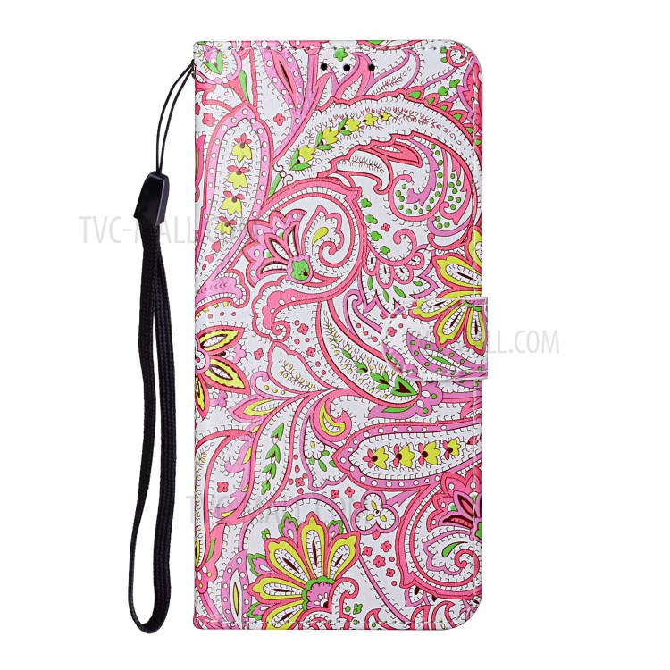 Wallet Stand Embossed Patterned TPU + PU Leather Phone Cover with Lanyard for Samsung Galaxy A42 5G - Paisley Flower-3