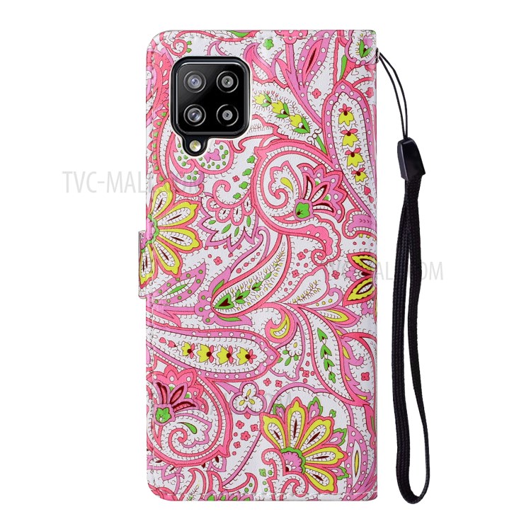 Wallet Stand Embossed Patterned TPU + PU Leather Phone Cover with Lanyard for Samsung Galaxy A42 5G - Paisley Flower-4