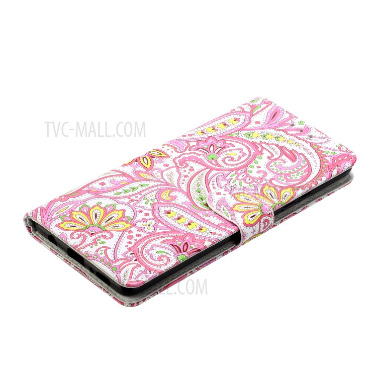 Wallet Stand Embossed Patterned TPU + PU Leather Phone Cover with Lanyard for Samsung Galaxy A42 5G - Paisley Flower-5