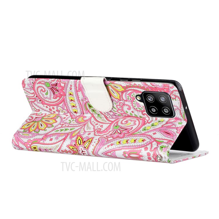 Wallet Stand Embossed Patterned TPU + PU Leather Phone Cover with Lanyard for Samsung Galaxy A42 5G - Paisley Flower-6