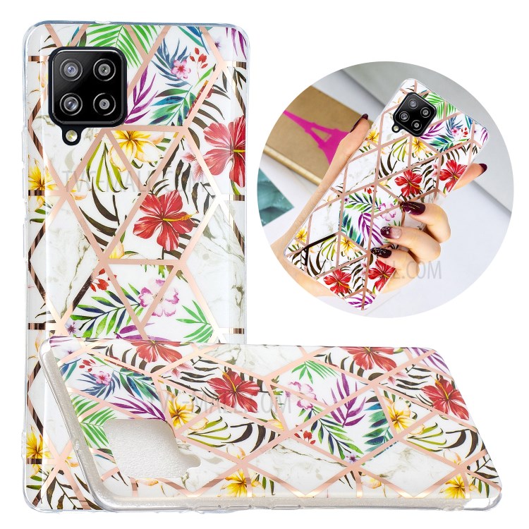 Splicing Marble Skin Electroplating IMD TPU Phone Cover Shell for Samsung Galaxy A42 5G - Rainforest-1