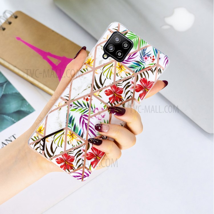 Splicing Marble Skin Electroplating IMD TPU Phone Cover Shell for Samsung Galaxy A42 5G - Rainforest-4