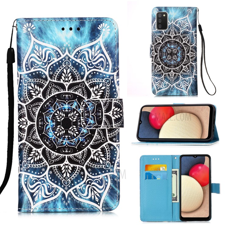 Wallet Stand Pattern Printing Leather Case for Samsung Galaxy A02s - Flower Pattern-1
