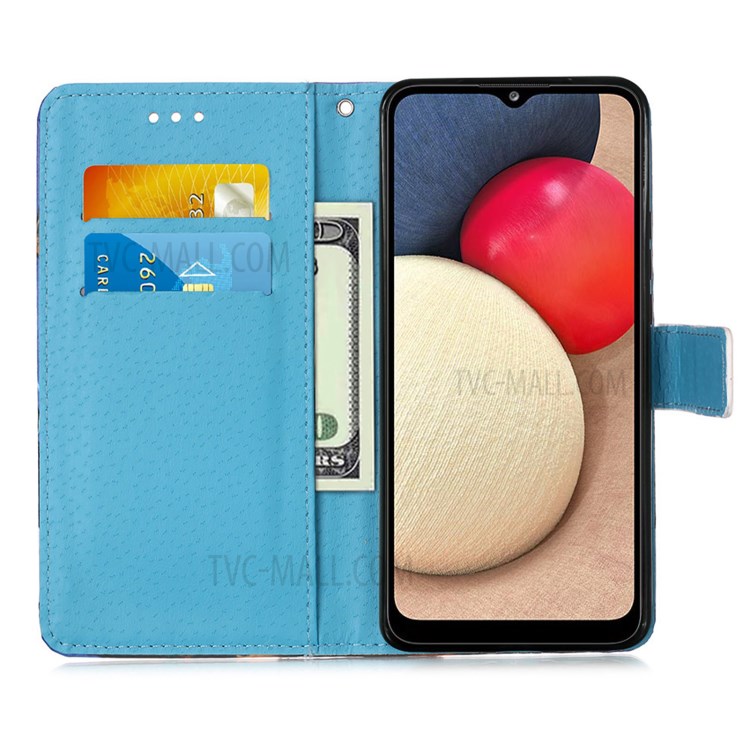 Wallet Stand Pattern Printing Leather Case for Samsung Galaxy A02s - Flower Pattern-4