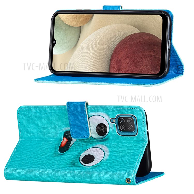 TPU + PU Leather Pattern Printing Phone Stand Cover Case for Samsung Galaxy A12 - Funny Face-4