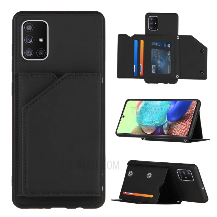 Anti-shock Stand Card Holder TPU + PU Leather Phone Shell for Samsung Galaxy A71 SM-A715 - Black-1