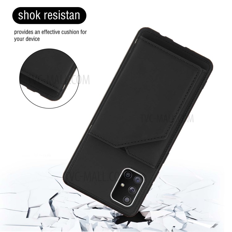 Anti-shock Stand Card Holder TPU + PU Leather Phone Shell for Samsung Galaxy A71 SM-A715 - Black-2