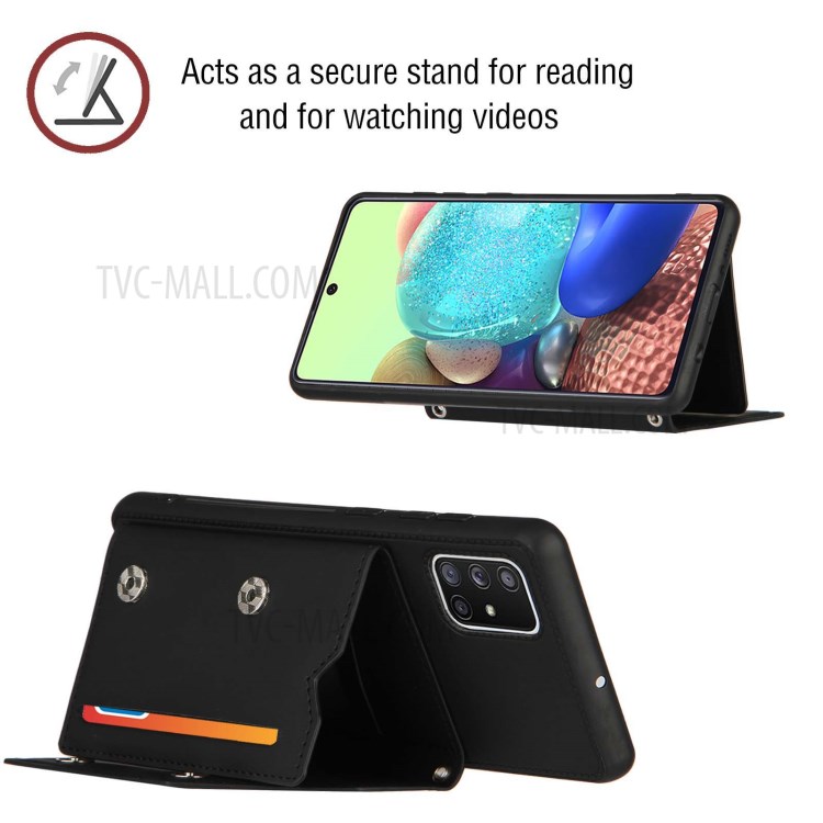 Anti-shock Stand Card Holder TPU + PU Leather Phone Shell for Samsung Galaxy A71 SM-A715 - Black-3