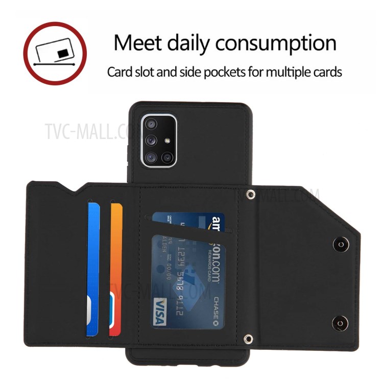 Anti-shock Stand Card Holder TPU + PU Leather Phone Shell for Samsung Galaxy A71 SM-A715 - Black-4