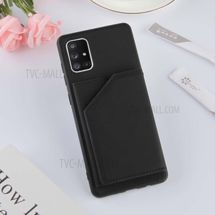 Anti-shock Stand Card Holder TPU + PU Leather Phone Shell for Samsung Galaxy A71 SM-A715 - Black-6