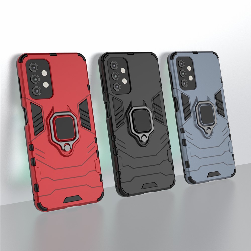 Cool Guard Ring Holder Kickstand PC TPU Hybrid Case Protective Shell for Samsung Galaxy A32 - Black-10