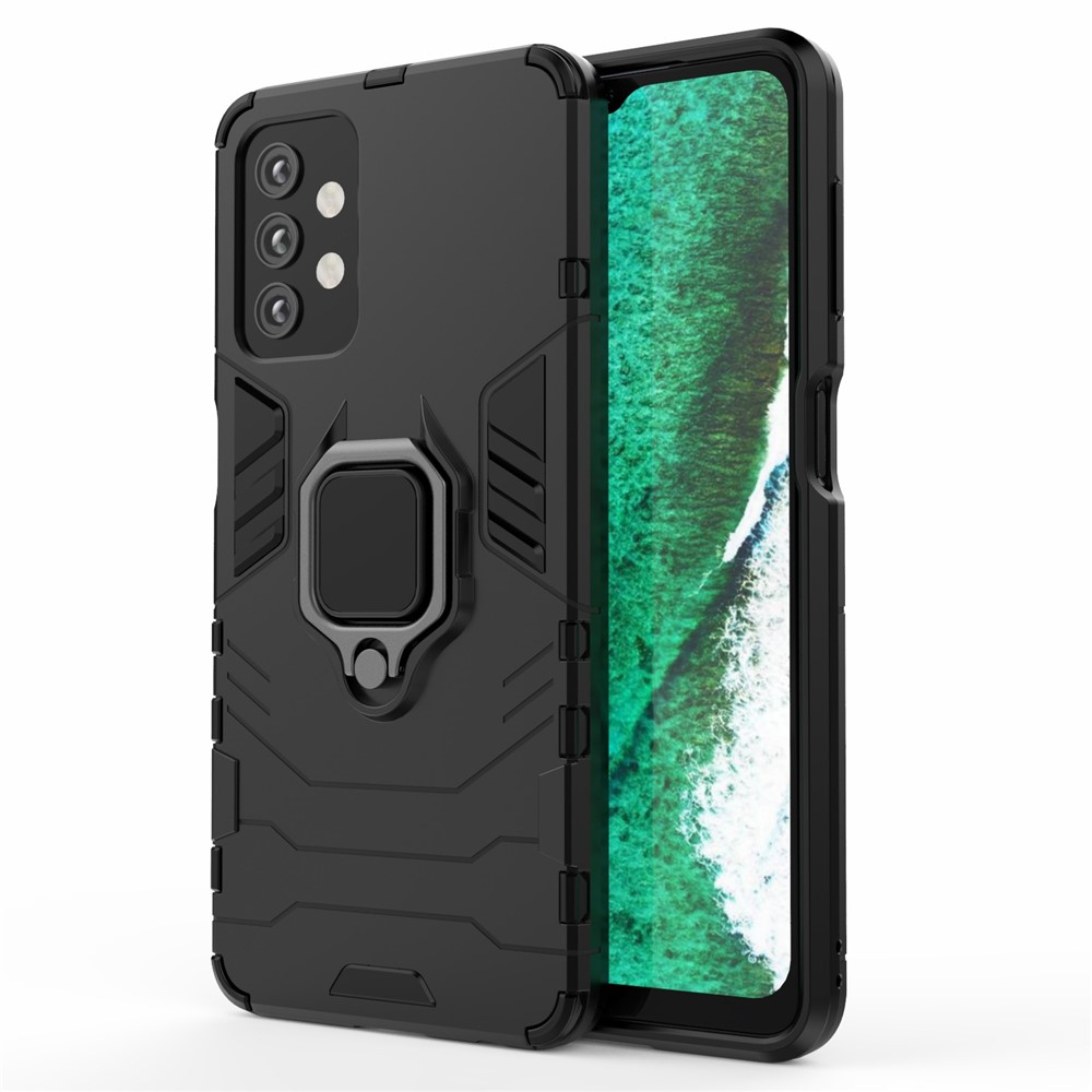 Cool Guard Ring Holder Kickstand PC TPU Hybrid Case Protective Shell for Samsung Galaxy A32 - Black-2
