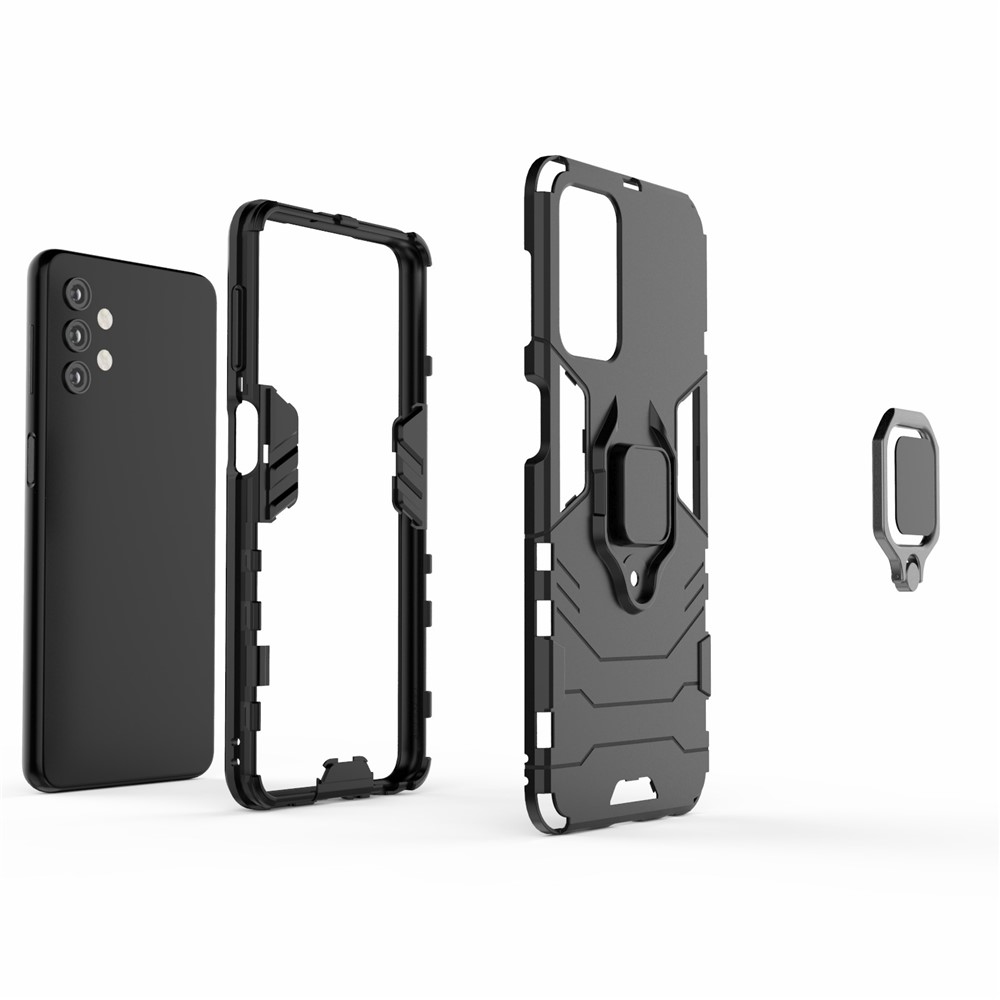 Cool Guard Ring Holder Kickstand PC TPU Hybrid Case Protective Shell for Samsung Galaxy A32 - Black-3